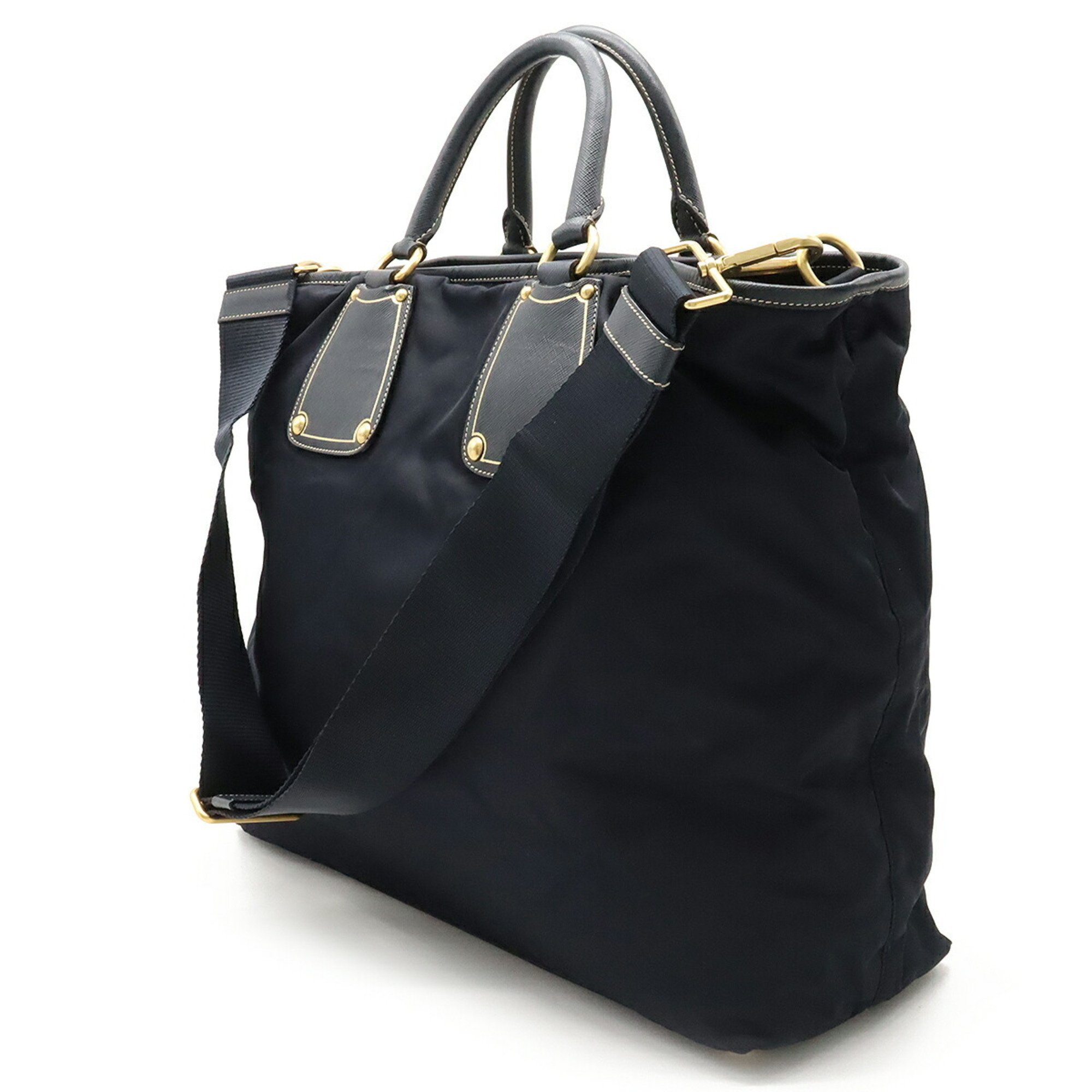 PRADA Prada tote bag shoulder nylon leather navy blue BN1260