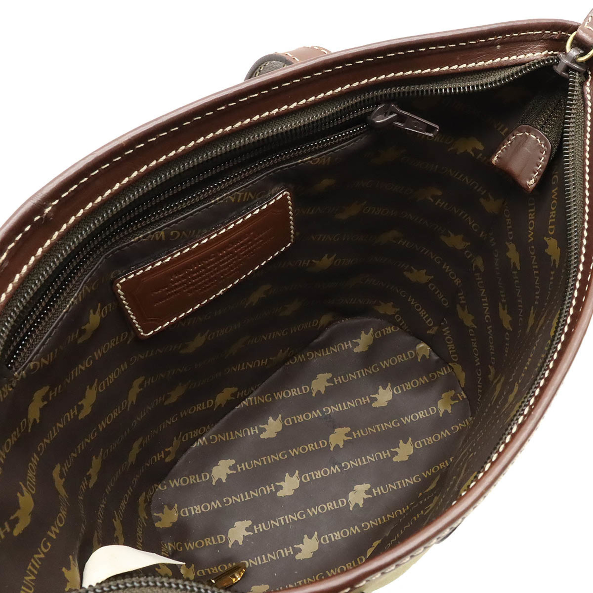 HUNTING WORLD Hunting World Tote Bag Shoulder Nylon Canvas Leather Khaki Dark Brown