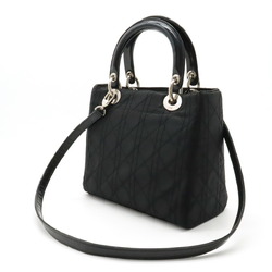 Christian Dior Lady Cannage Handbag Shoulder Bag Nylon Black