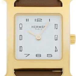 HERMES H Watch PM 25mm HH1.201 B engraved (around 2023) Women's GP/Leather Quartz White Dial