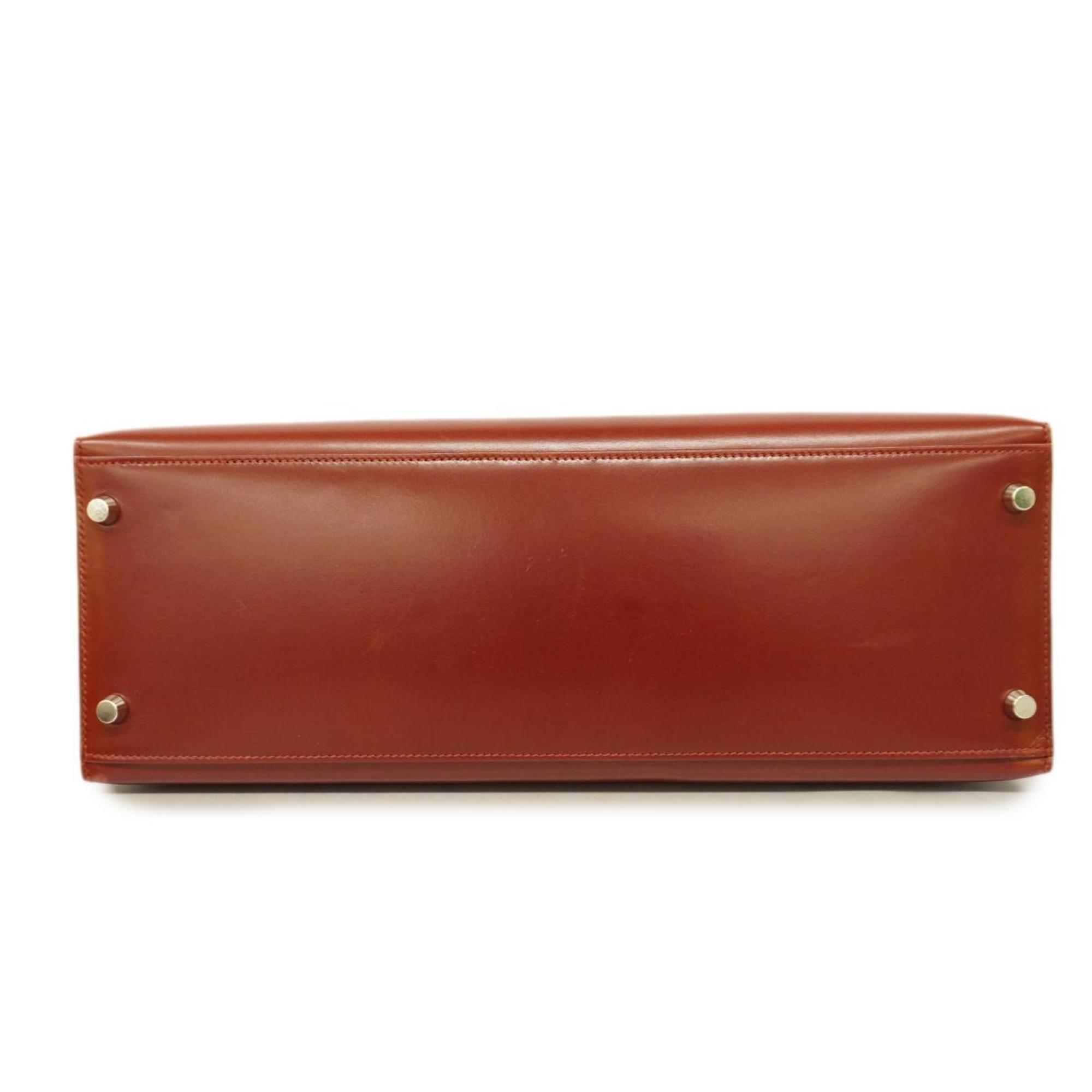 Hermes Handbag Kelly 35 □C Engraved Box Calf Rouge Ash Ladies