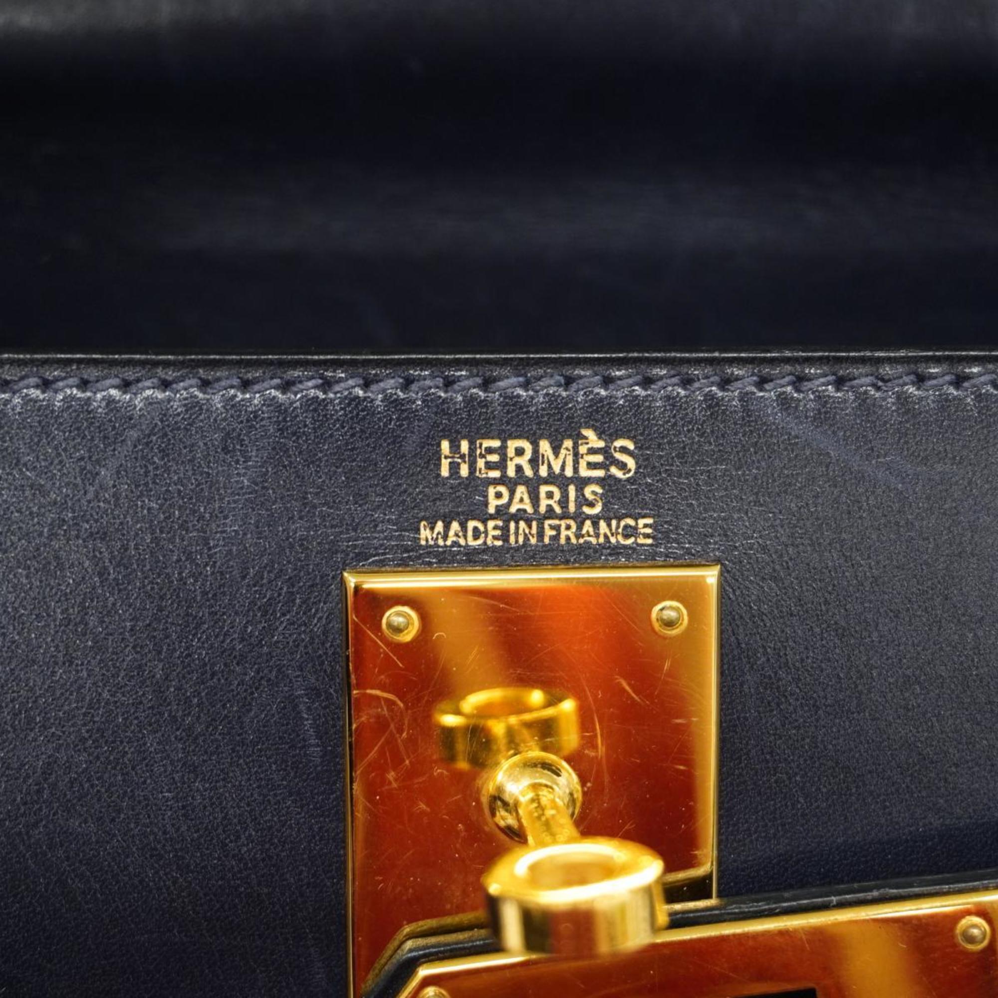 Hermes handbag Kelly 32 □B engraved box calf blue indigo ladies