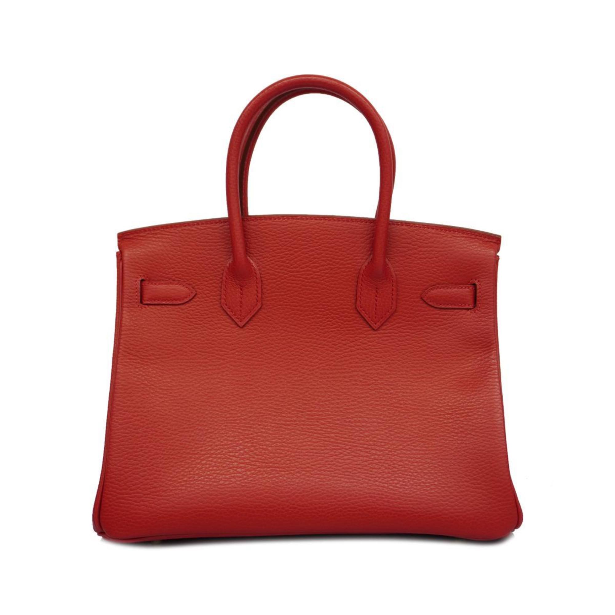 Hermes Handbag Birkin 30 □F Engraved Ardennes Rouge Vif Ladies