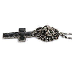 GUCCI Gucci Metal Lion Head Cross Pendant Necklace 36.6g 60cm Men's