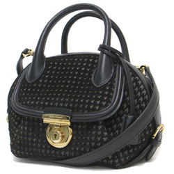 Salvatore Ferragamo Bag Shoulder Black Gold Handbag Houndstooth Fiamma Ladies