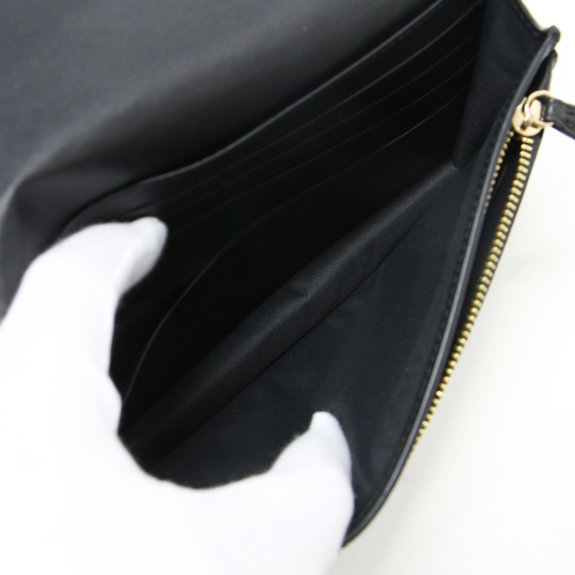COACH Coach Bag Shoulder Black Crossbody Clutch Wallet Long Flap 3037 ANNA Leather Women's