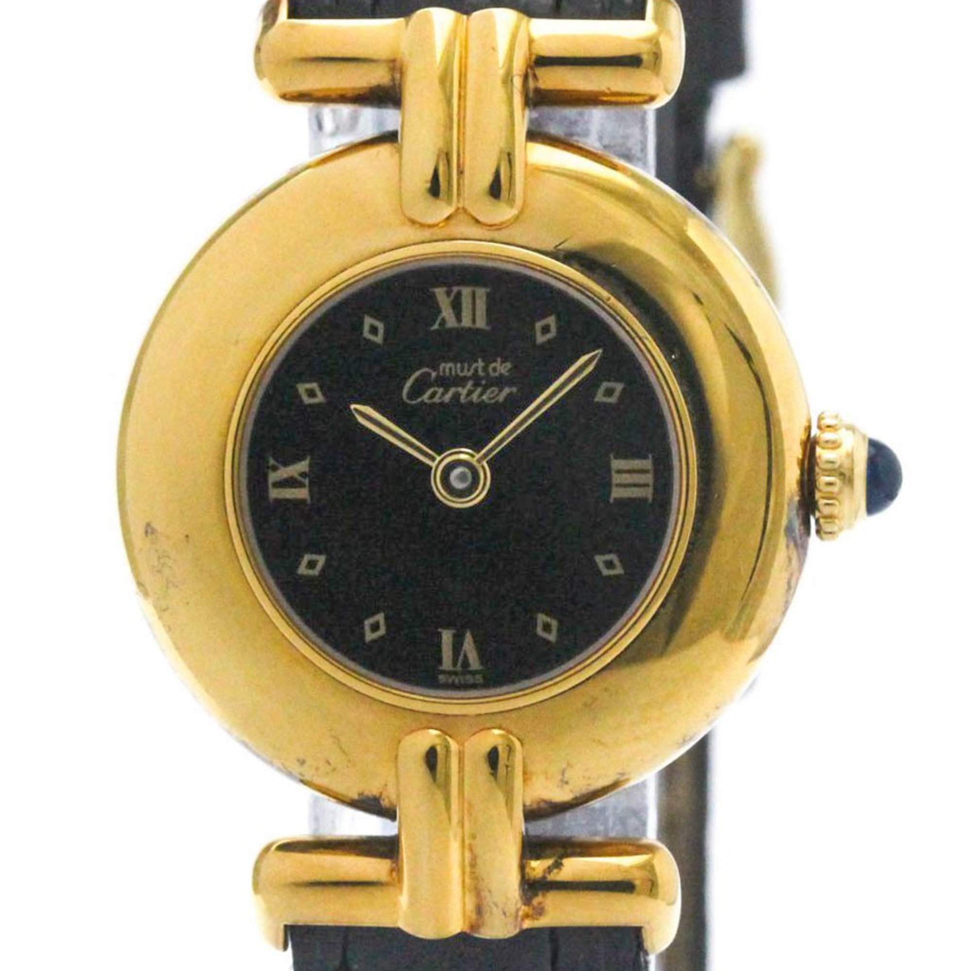 CARTIER Must Colisee Gold Plated Leather Quartz Ladies Watch 590002 BF569998