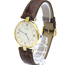 CARTIER Must Vendome Vermeil Gold Plated Leather Quartz Ladies Watch BF560282