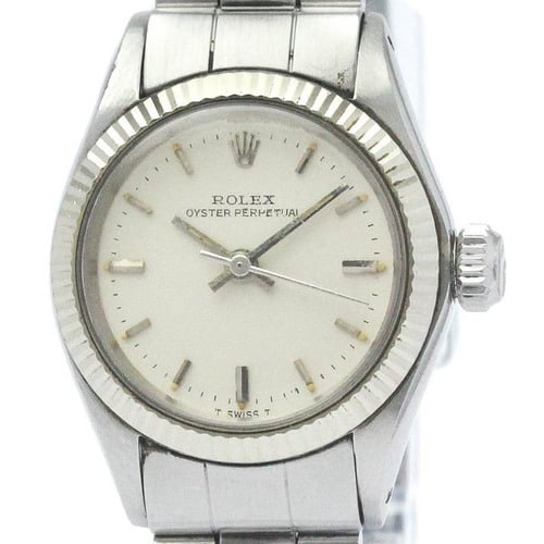 Vintage ROLEX Oyster Perpetual 6719 White Gold Steel Ladies Watch BF569400