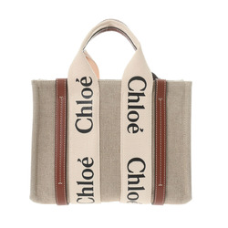 Chloé Chloe Woody Small Beige/White CHC22AS397I2690U Women's Linen Calf Handbag