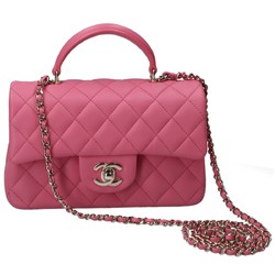 CHANEL AS2413 Flap Chain Shoulder Bag Pink Light Gold Women's