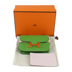 HERMES Constance pouch Evercolor Vert Yucca Green Mauve Pale Compact wallet Coin B stamp