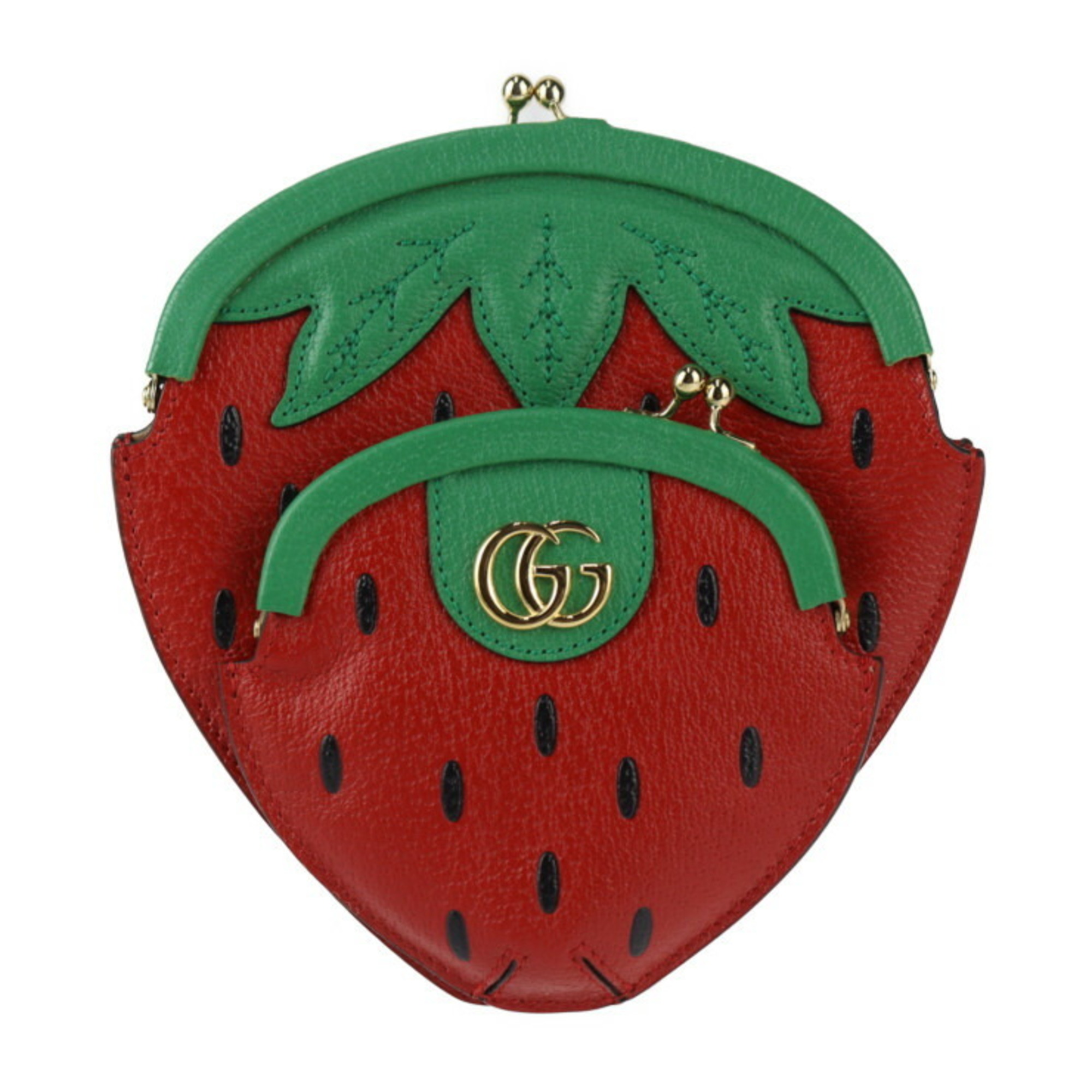 GUCCI Strawberry-shaped pochette shoulder bag 719725 Leather Red Green Strawberry Chain