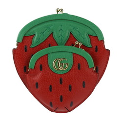 GUCCI Strawberry-shaped pochette shoulder bag 719725 Leather Red Green Strawberry Chain
