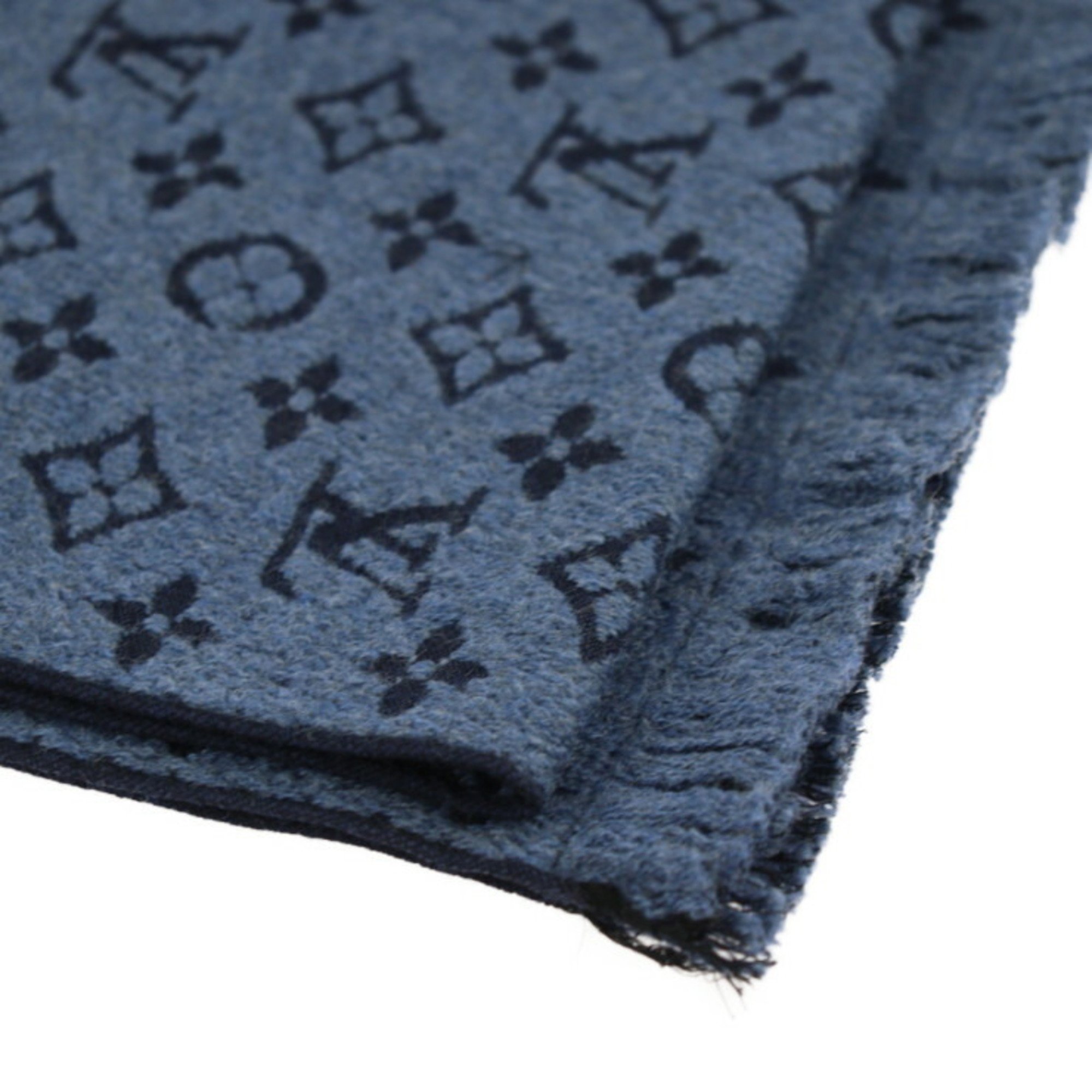 LOUIS VUITTON Louis Vuitton Echarpe Classic Monogram Scarf M78525 100% Wool Blue Marine