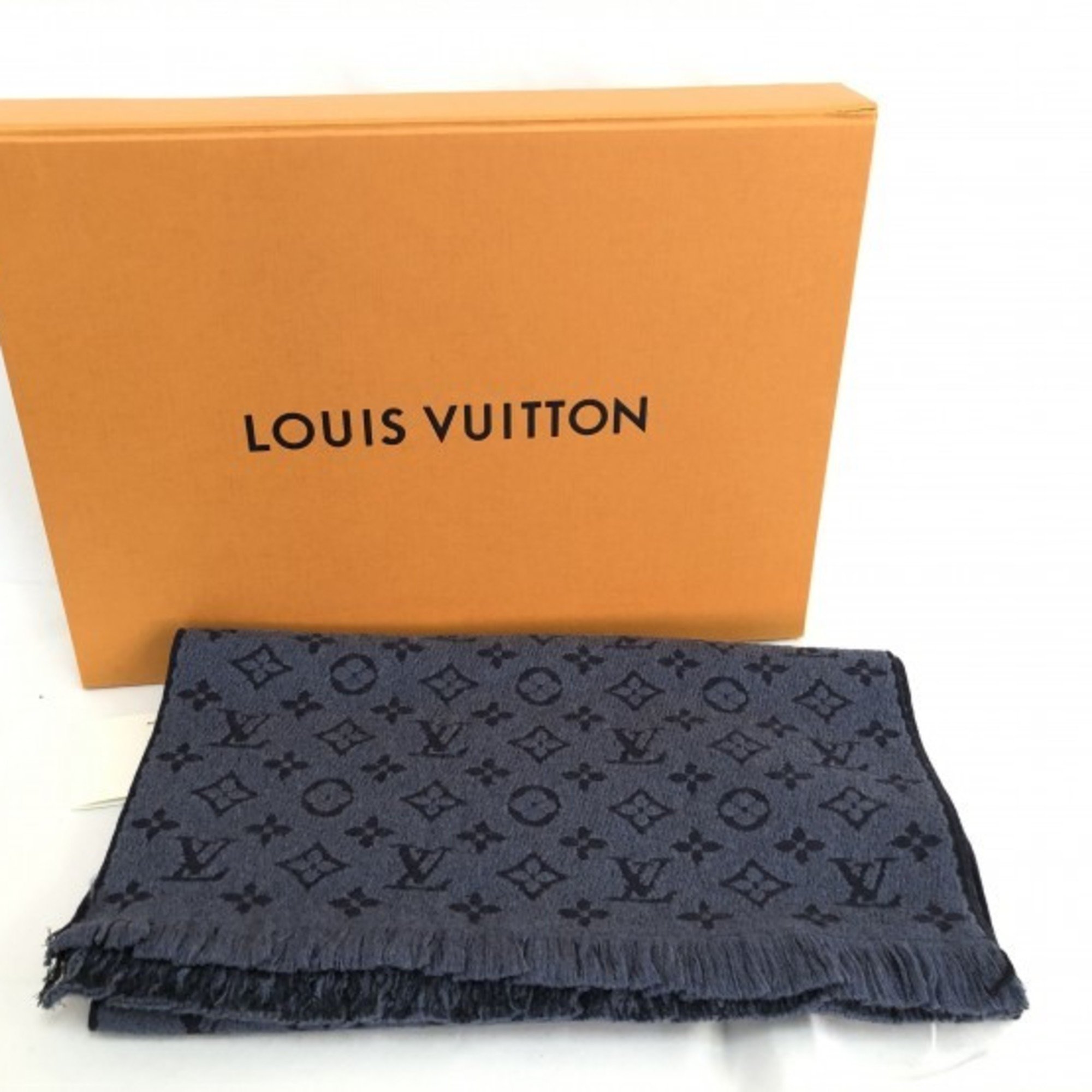 LOUIS VUITTON Louis Vuitton Echarpe Classic Monogram Scarf M78525 100% Wool Blue Marine