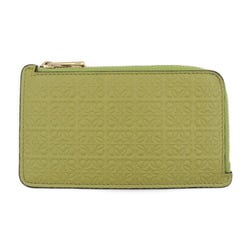 LOEWE Coin Card Holder Repeat Anagram Case C499Z40X04 Calf Leather Lime Yellow Fragment Wallet L Shape