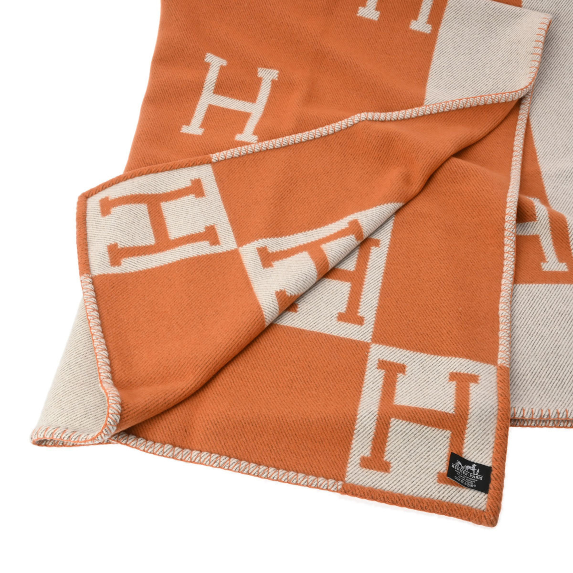 HERMES Blanket Avalon Orange - Women's 90% Wool 10% Cashmere Accessories