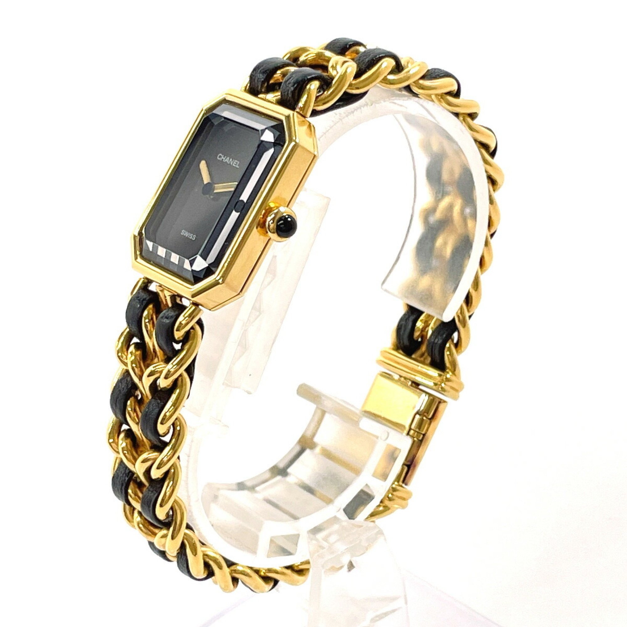 CHANEL Premiere XL H0001 Watch GP Leather Gold Quartz Black Dial Women's N3113032