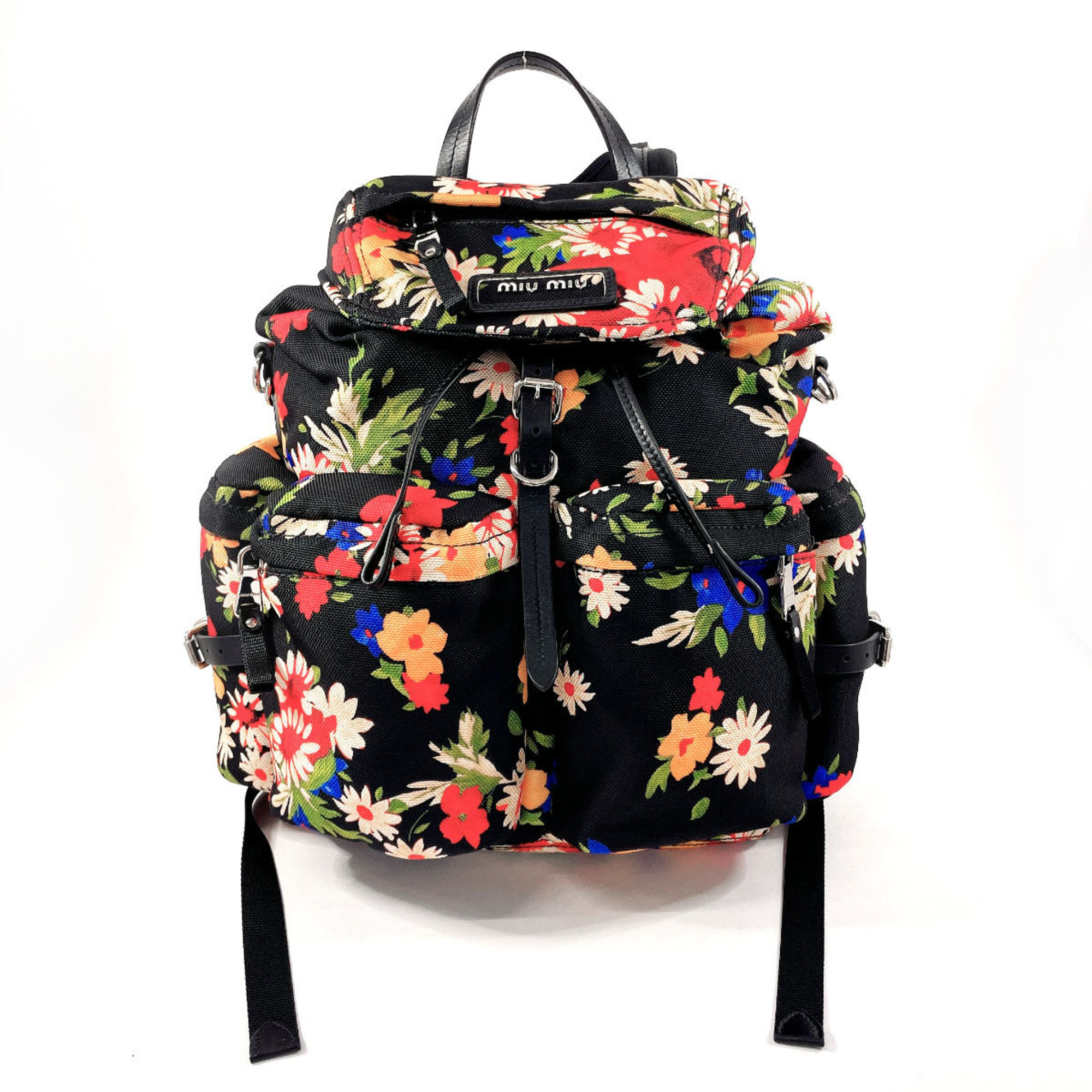 Miu Miu MIU Floral Print 5BZ033 Backpack/Daypack Canvas Black Women's O3123494