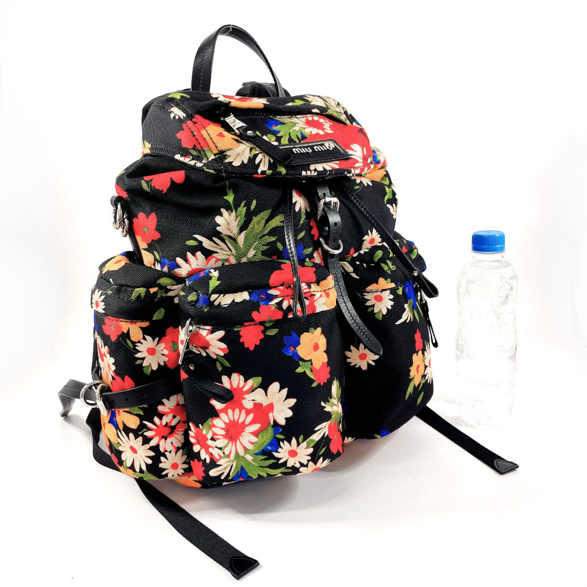 Miu Miu MIU Floral Print 5BZ033 Backpack/Daypack Canvas Black Women's O3123494