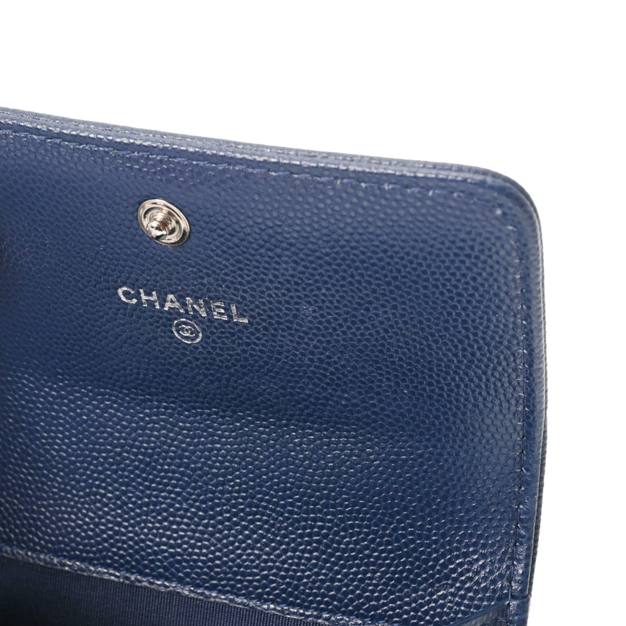 CHANEL Blue Tone A84311 Women's Caviar Skin Coin Case