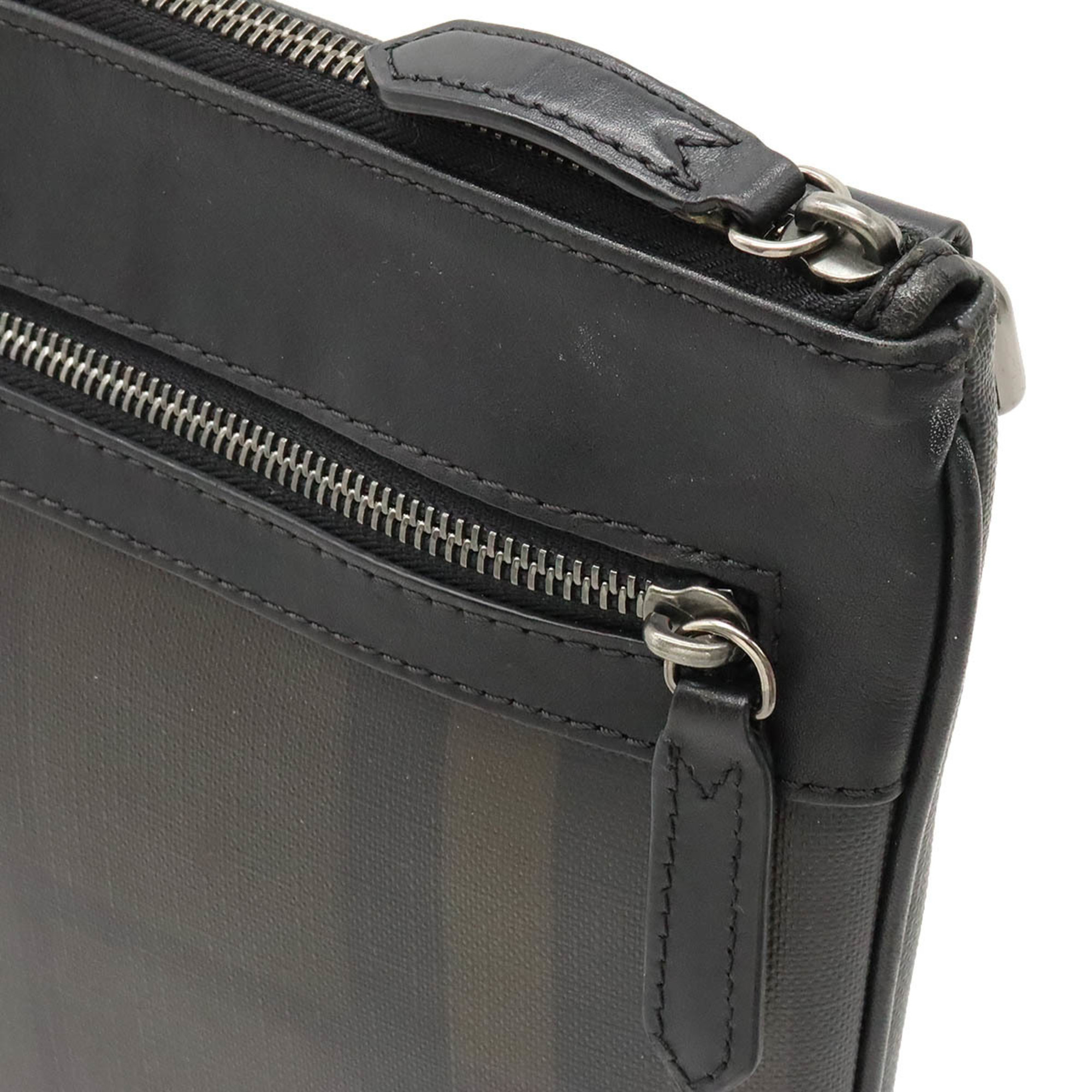 BURBERRY Burberry Check Pattern Shoulder Bag PVC Leather Khaki Brown Black