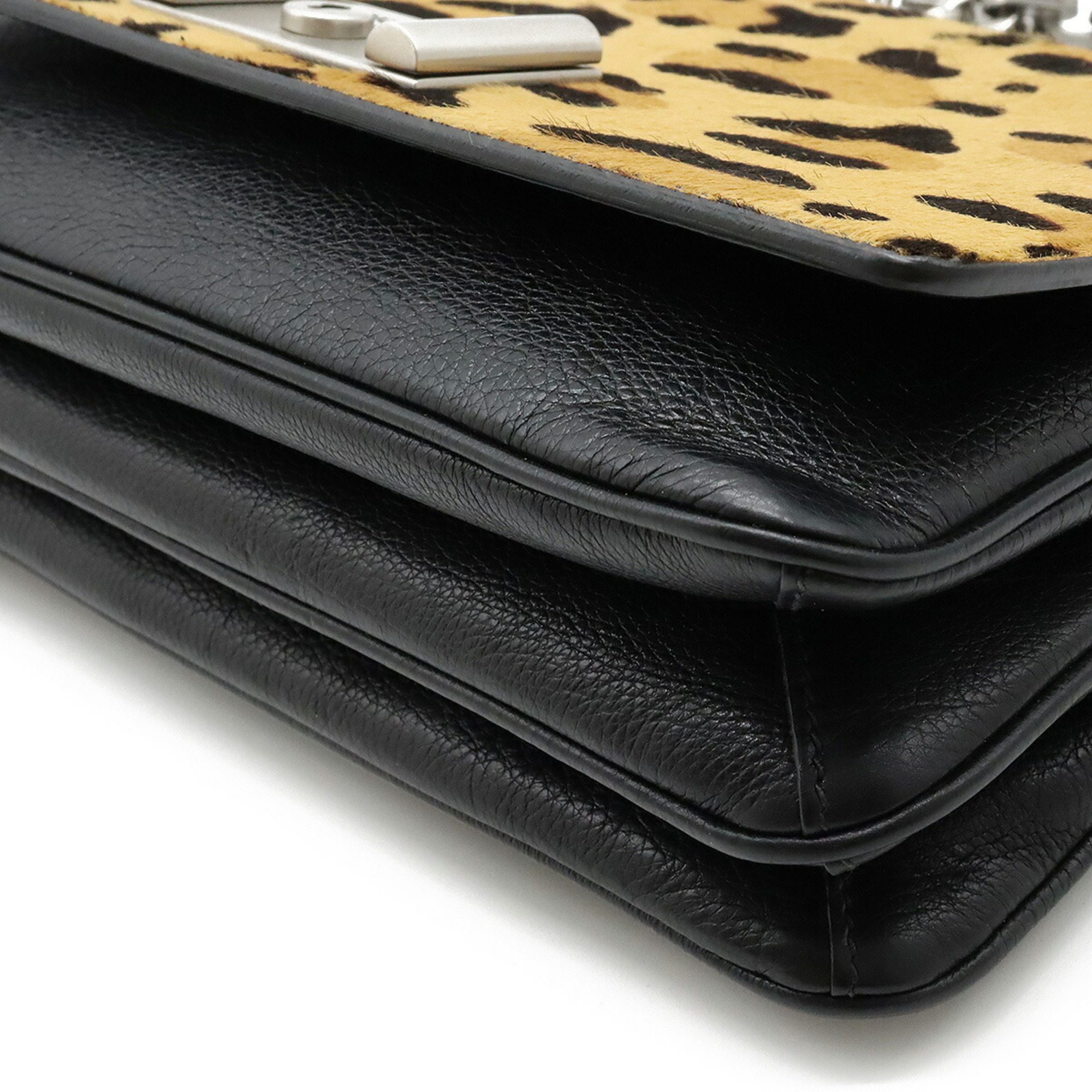 PRADA CAVALLINO GLACE Chain Shoulder Bag Clutch Haraco Leopard Leather Beige Black Overseas Duty Free Shop Purchased Item 1BD009