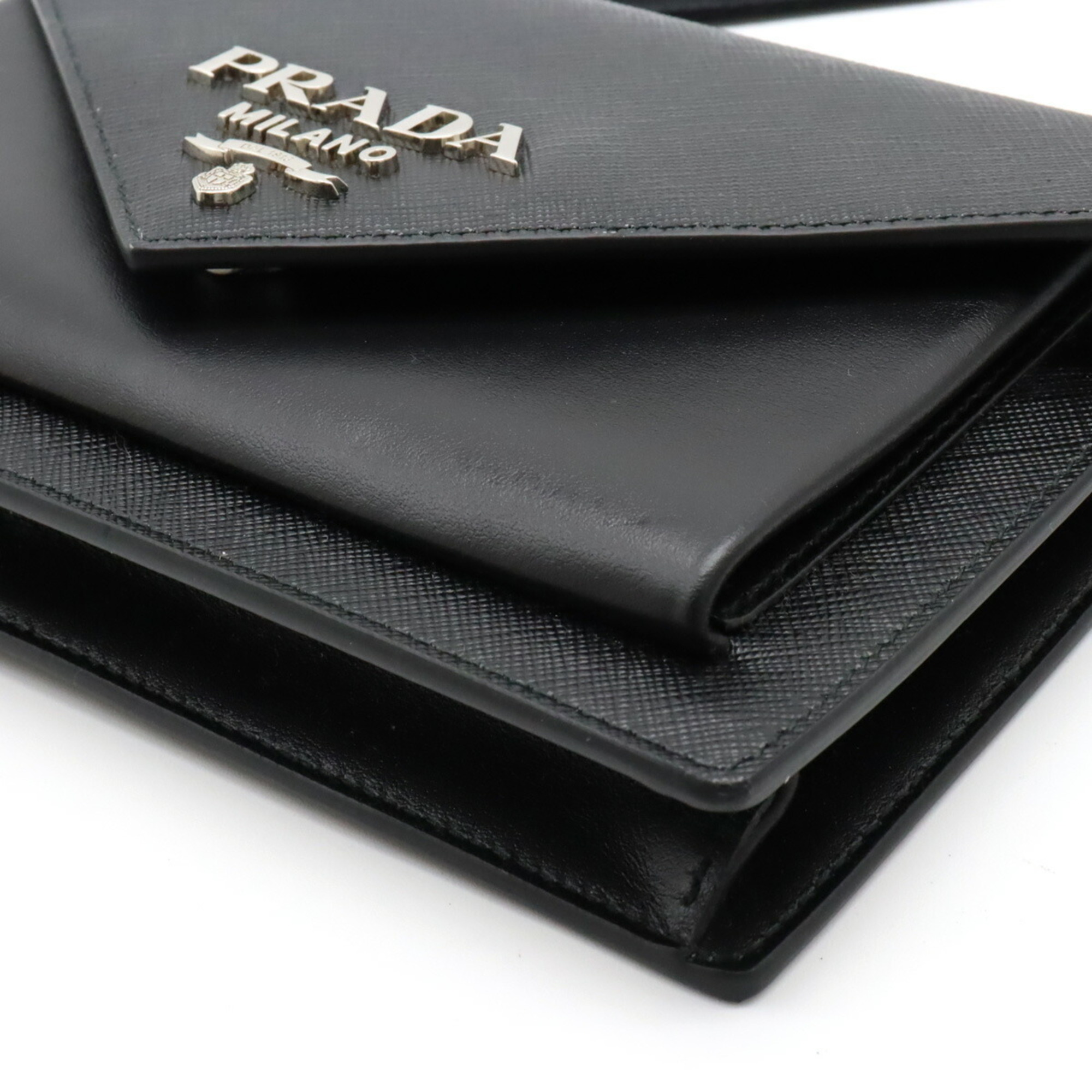 PRADA Prada SAFFIANO Envelope Bag Shoulder Pochette Clutch Leather NERO Black 1BP020