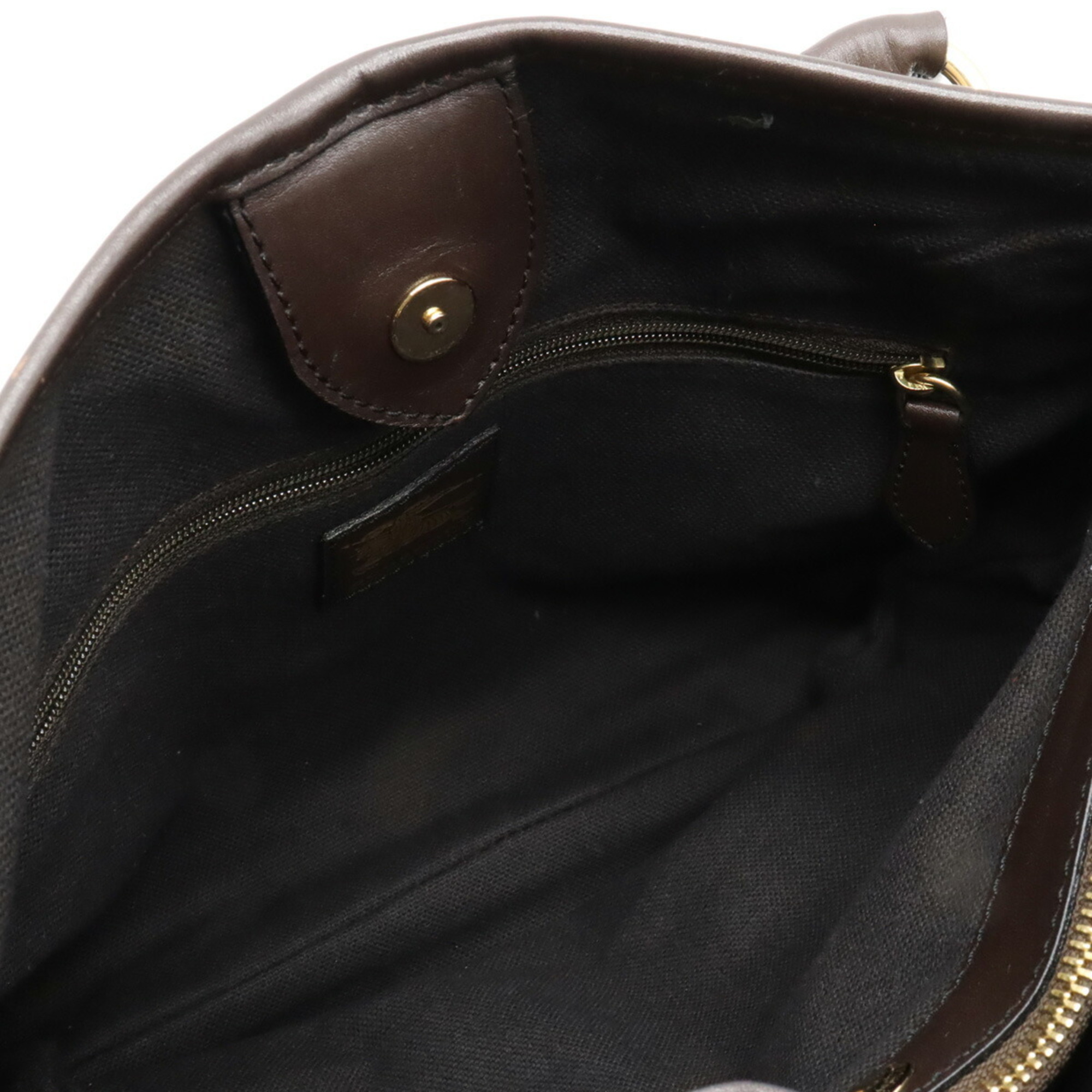 BURBERRY Nova Plaid Tote Bag Shoulder PVC Leather Beige Dark Brown