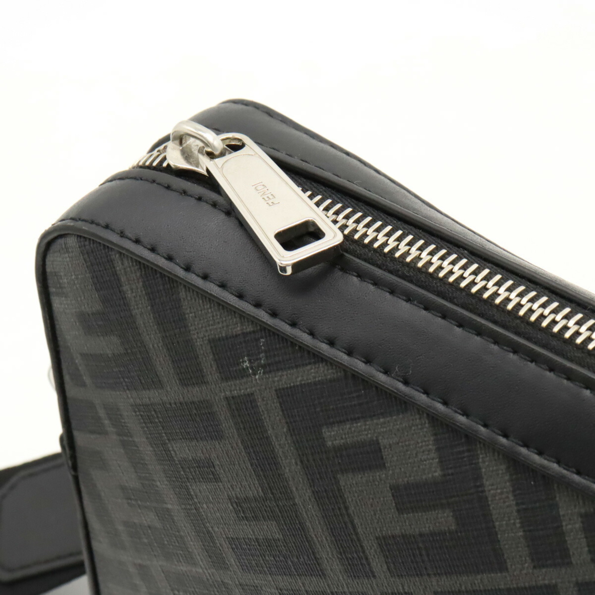 FENDI Diagonal Zucca Pattern Camera Case Shoulder Bag Coated Canvas Leather Gray Yellow Black 7M0286