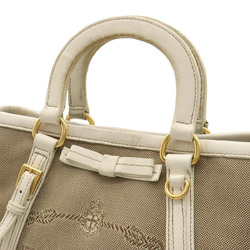 PRADA Jacquard Ribbon Tote Bag Handbag Shoulder CORDA Beige TALCO Ivory BN1841