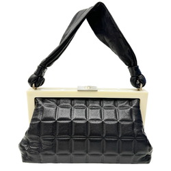 CHANEL Coco Mark Chocolate Bar Handbag Lambskin No. 7 Black White Women's