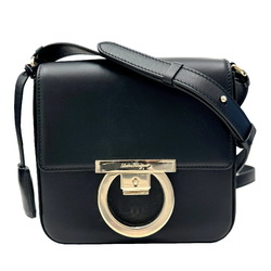 Salvatore Ferragamo Gancini Shoulder Bag in Calfskin Black Leather for Women