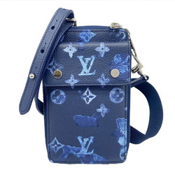 LOUIS VUITTON Louis Vuitton Shoulder Bag Phone Pouch LV Flower Crossbody Monogram Leather Navy Blue M80466 Men's