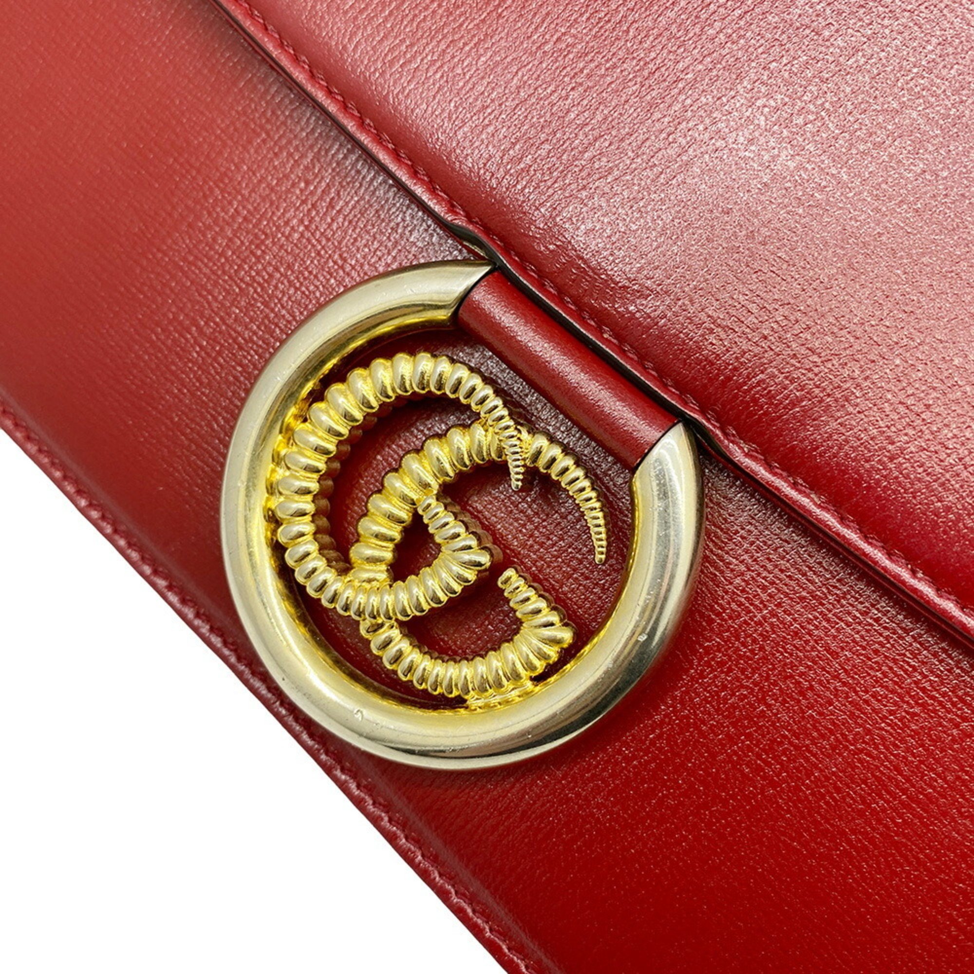 GUCCI GG Marmont Shoulder Bag 596478 Leather Handbag Red Women's