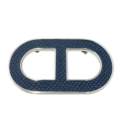 HERMES Chaine d'Ancre Brooch Badge Epson Navy Leather Metal Men's Women's
