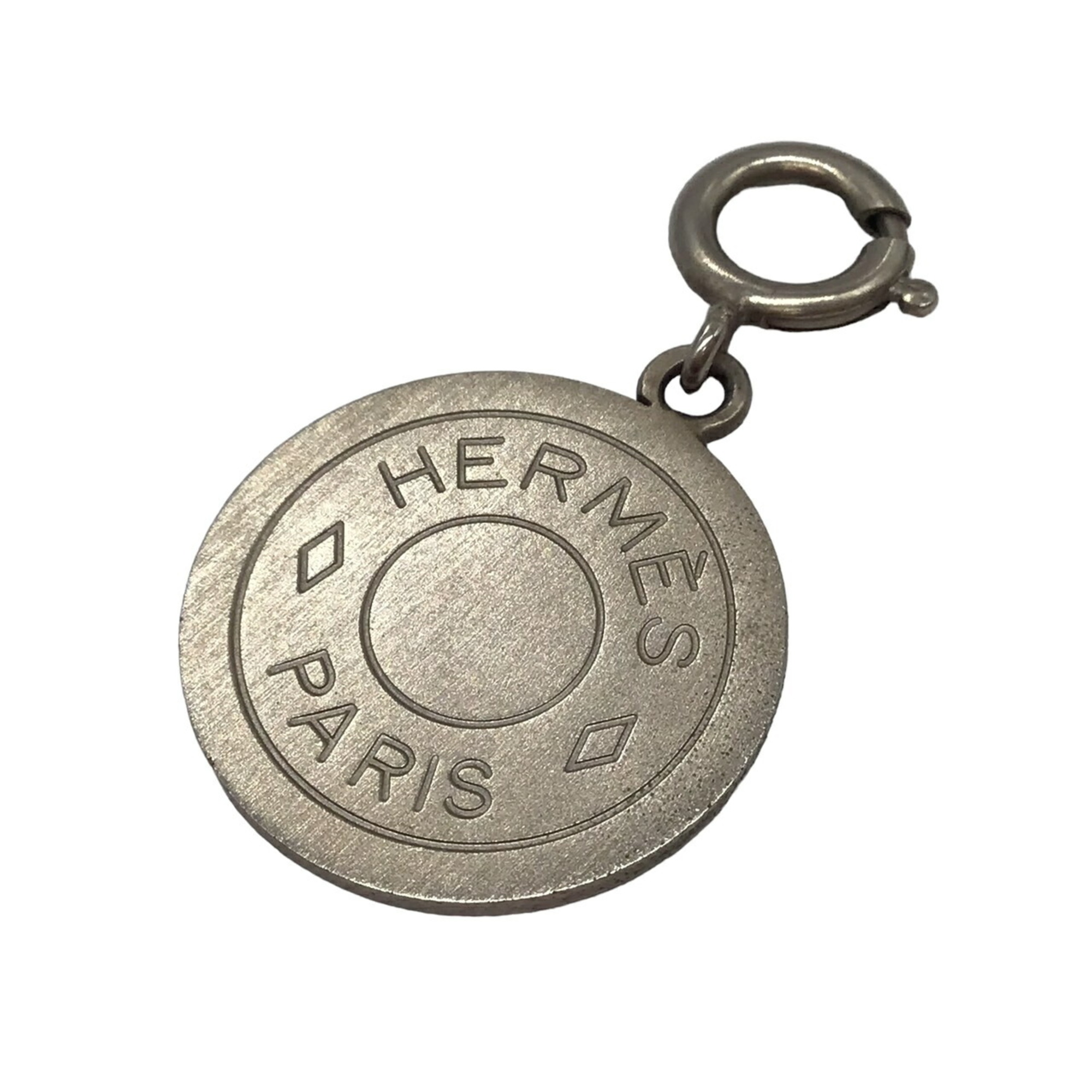 HERMES Hermes Serie Coin Top Necklace Silver Pendant Round Women Men Unisex