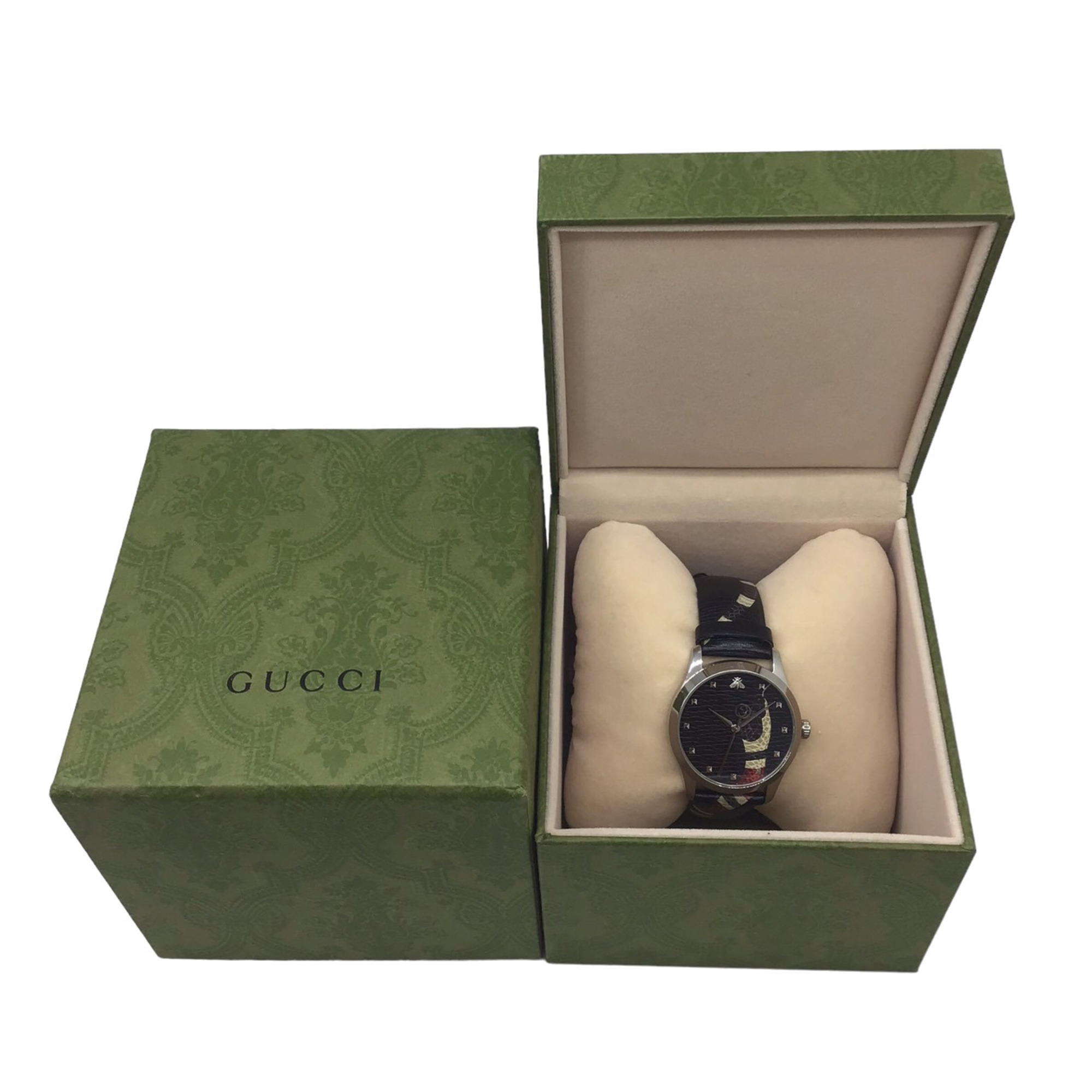 GUCCI G-Timeless King Snake YA1264007A Wristwatch Quartz Stainless Steel Leather Band Bee Men's Women's Unisex