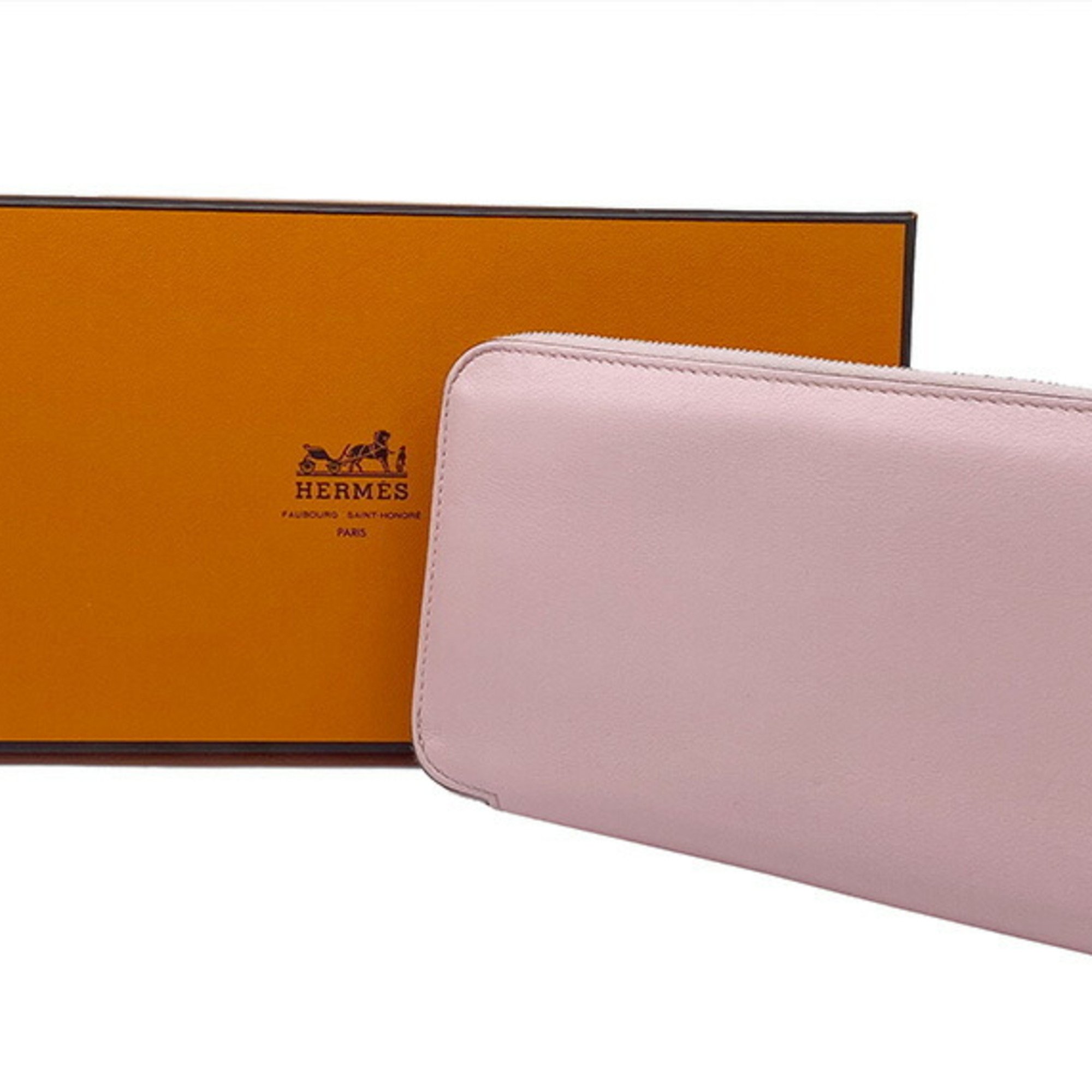 HERMES Azap Long All Leather Swift Rose Sakura T Stamp 2015 Wallet Women's Unisex