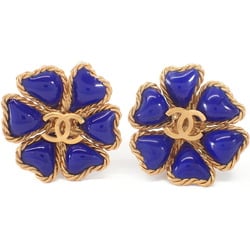 CHANEL Chanel Gripoa Coco Mark Flower Earrings Gold Blue Women's