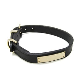 Hermes Dog Collar Leather Metal Black,Gold
