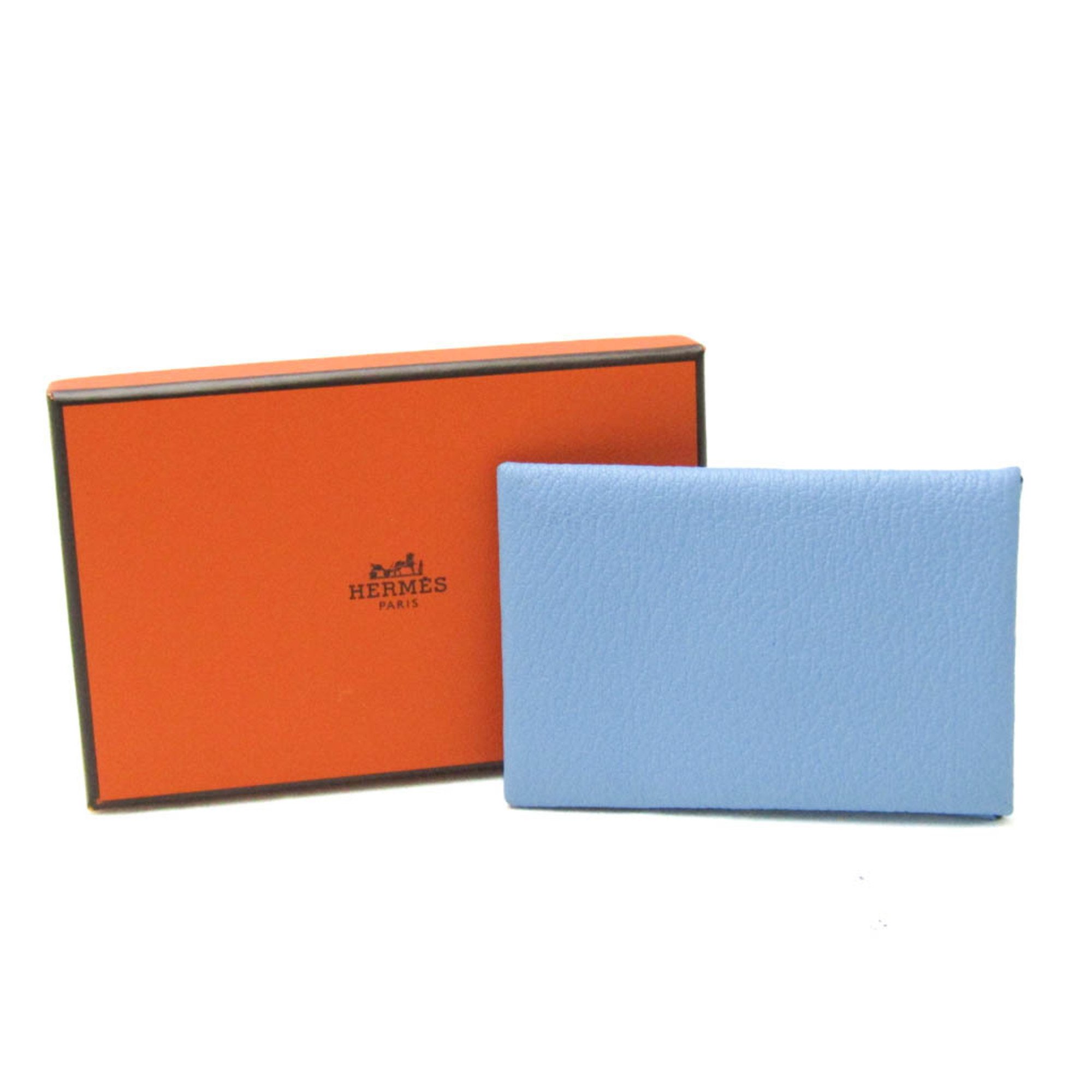 Hermes Calvi Chevre Leather Card Case Blue