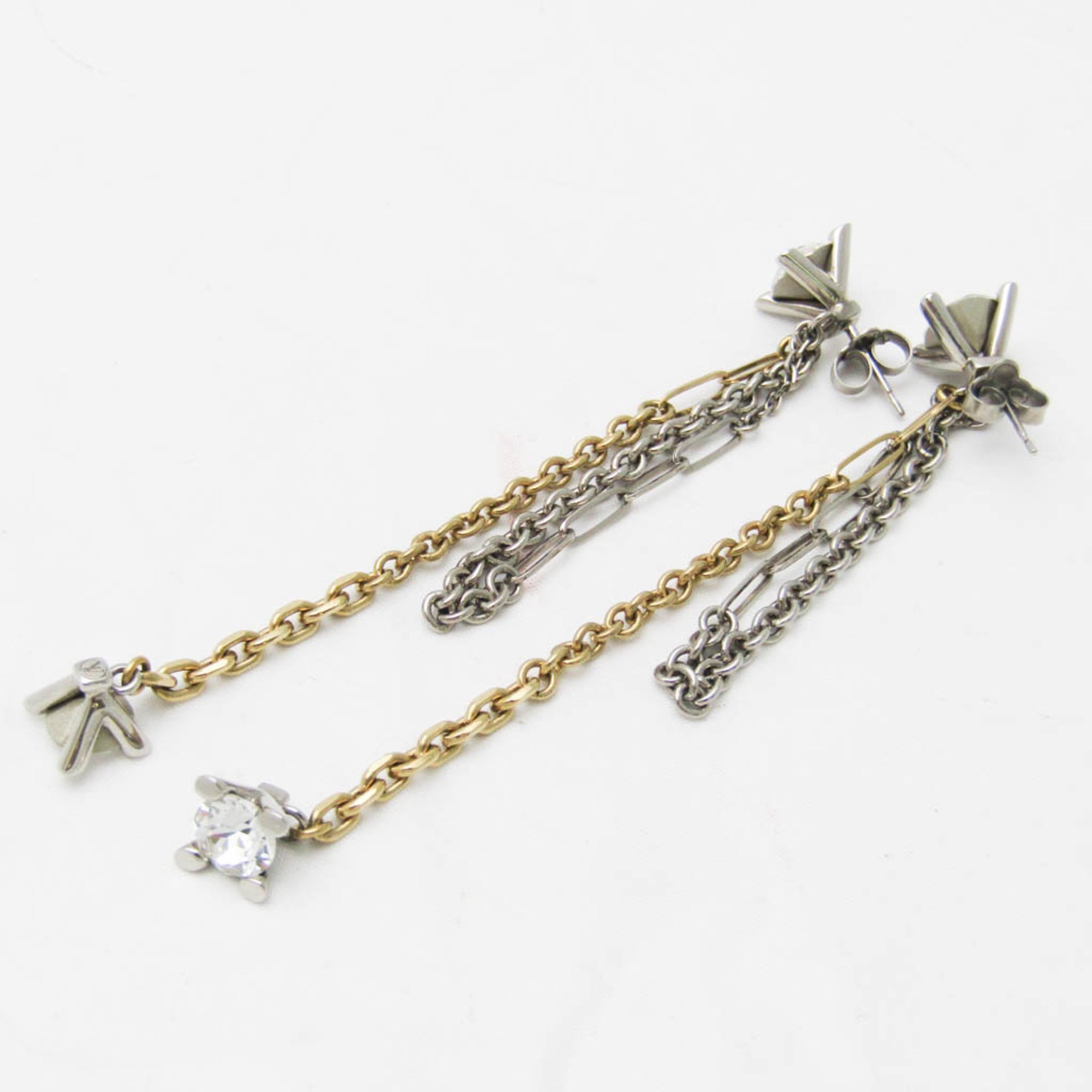 Louis Vuitton Rhinestone Metal Chain Earrings Gold,Silver
