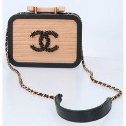 CHANEL 2022 Cruise Collection Wood Vanity Chain Shoulder Bag Natural Women's