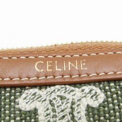 Celine Triomphe Embroidered Textile With Key Ring Women's Leather,Canvas Coin Purse/coin Case Brown,Khaki