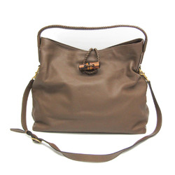 Gucci Bamboo Braided Strap 338982 Women's Leather Handbag,Shoulder Bag Brown
