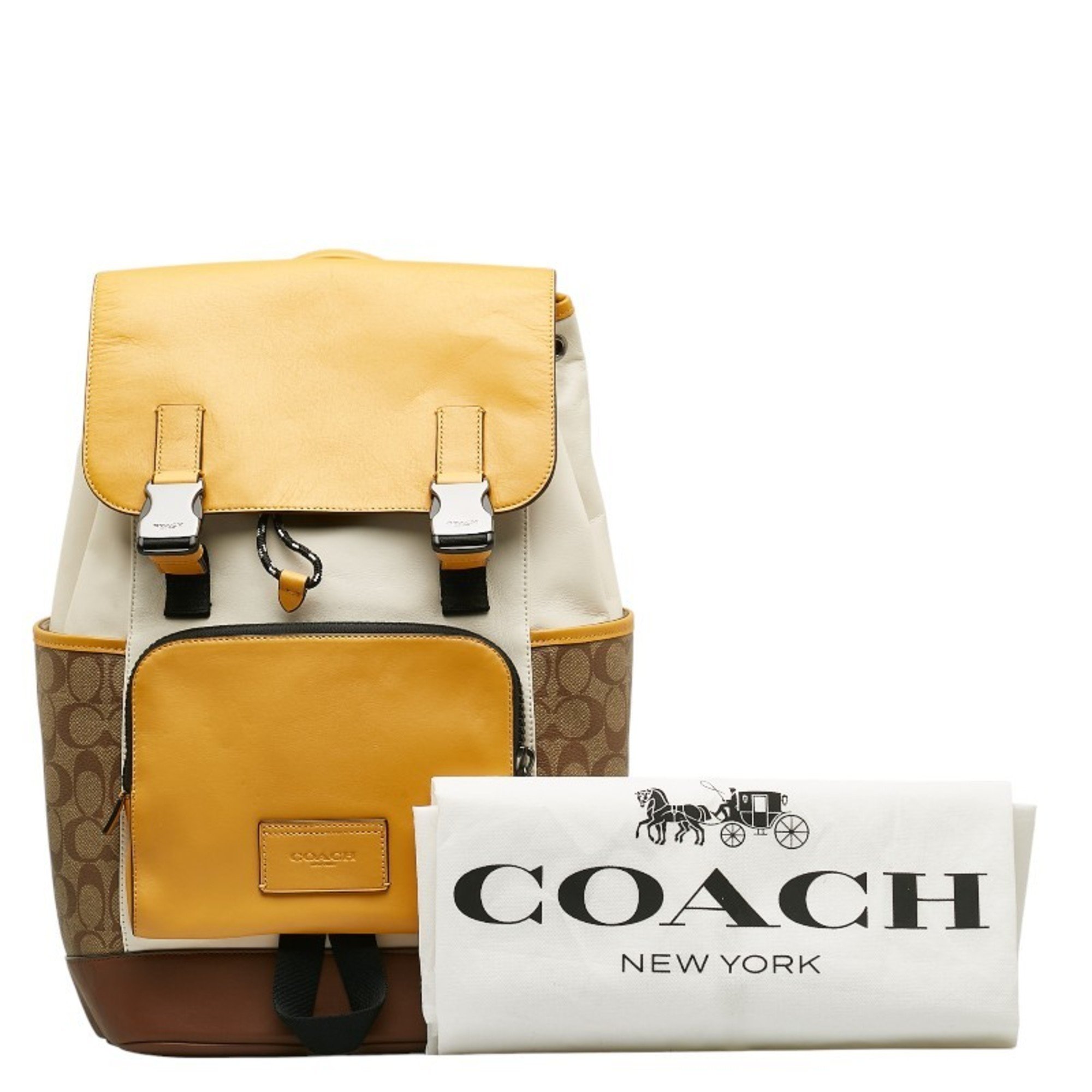 Coach Signature Truck Backpack Colorblock Rucksack CC355 Yellow Beige PVC Leather Men's COACH