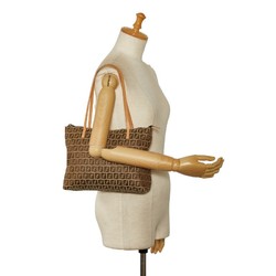 FENDI Zucchino Handbag Tote Bag 8BH022 Beige Brown Canvas Leather Women's