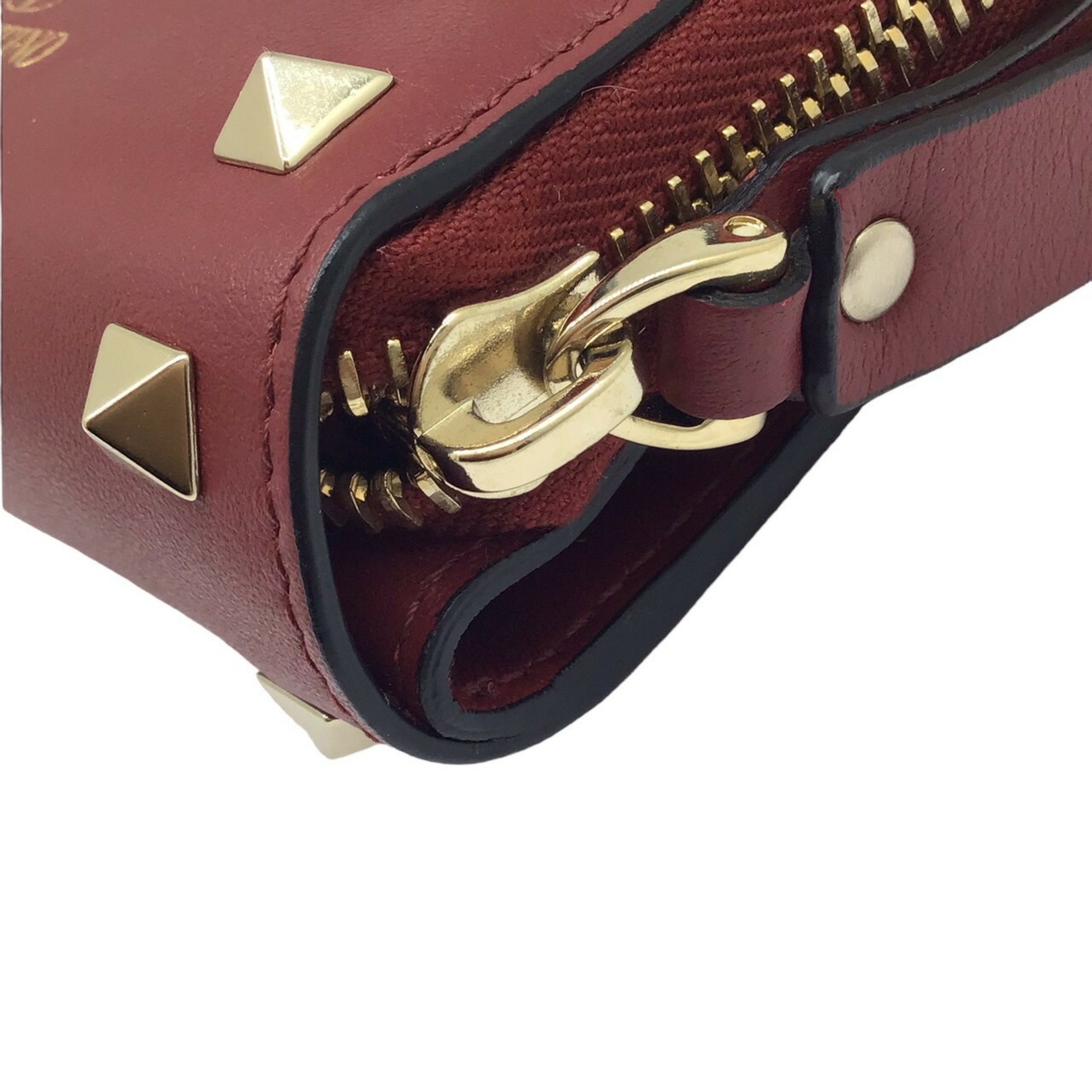 Valentino VALENTINO Bi-fold Wallet Rockstud Compact Leather Red QW2P0649 Gold Metal Fittings Women's